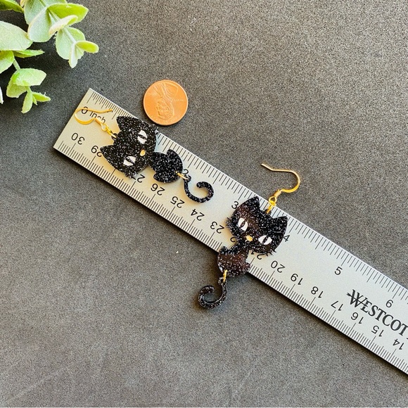 Black Cat Earrings Glitter Acrylic Earrings - Picture 9 of 9